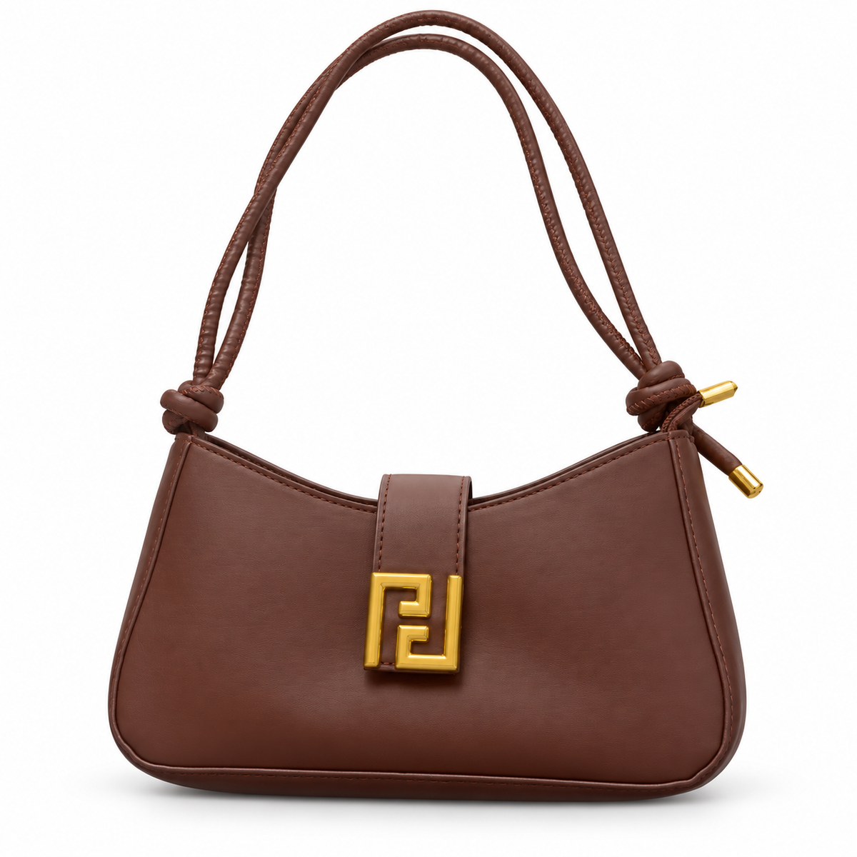 Black Shoulder Bag with Knotted Strap and Gold-Tone Detail